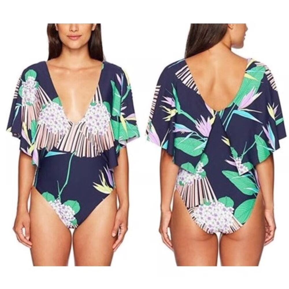 Trina Turk Women’s "Midnight Paradise" Flutter Sleeve One-Piece Size 6